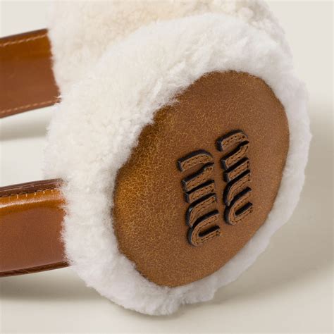 miu miu earmuffs|Cognac/natural Shearling Earmuffs .